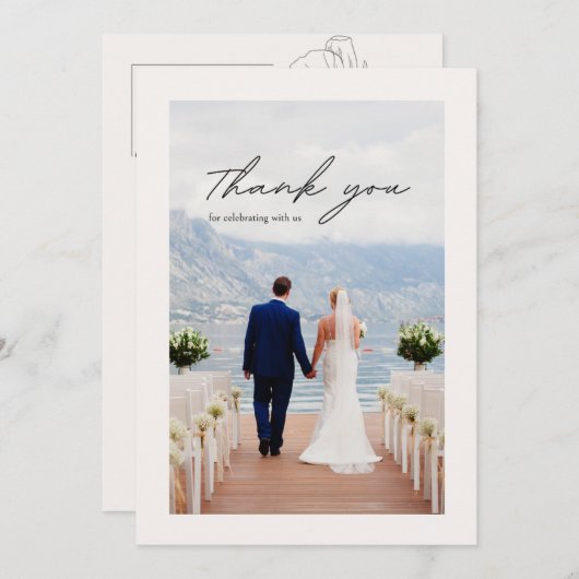 Beige minimalistische bloem Dank u bruiloft Kaart (Voorkant / Achterkant)