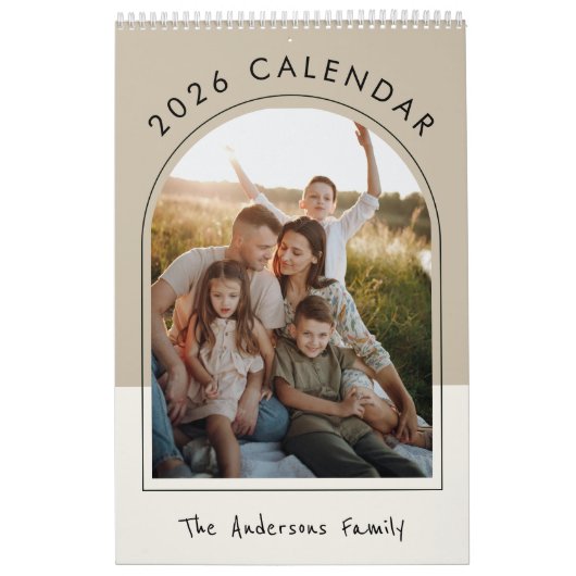 Beige Minimalistische Familie Foto 2026 Maandelijk Kalender (Hoes)