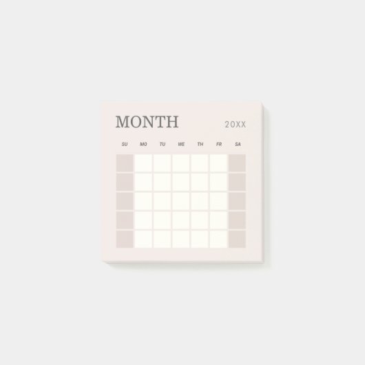 Beige Minimalistische Maandelijkse Planner Kalende Post-it® Notes (Voorkant)