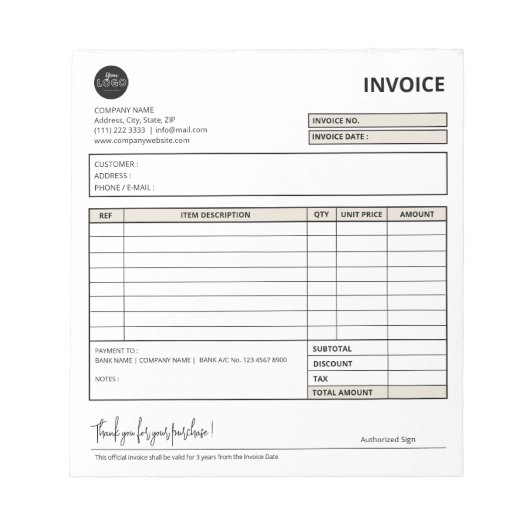 Beige Minimalistische Sjabloon van kleine bedrijfs Notitieblok (Voorkant)