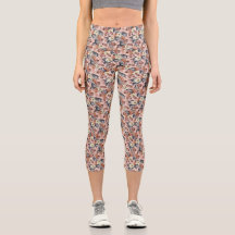 Beige Mix Bloemen Patroon Capri Leggins