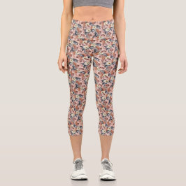 Beige Mix Bloemen Patroon Capri Leggins