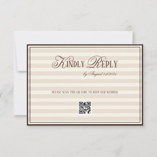 Beige Mocca Striped Old Money Wedding QR code RSVP Kaartje (Voorkant)