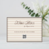 Beige Mocca Striped Old Money Wedding QR code RSVP Kaartje (Staand voorkant)
