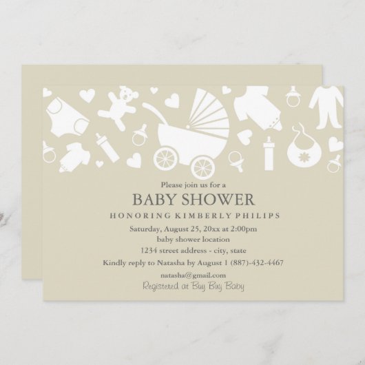 Beige Modern Baby shower Invitation Kaart (Voorkant / Achterkant)