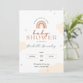 Beige Modern Cute Rainbow Baby shower Invitation Kaart (Staand voorkant)