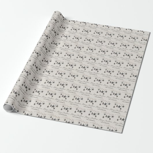 Beige modern elegant uniek script kerst cadeaupapier (Uitgerold)