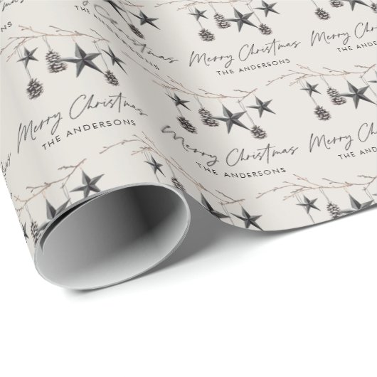 Beige modern elegant uniek script kerst cadeaupapier (Rol Hoek)