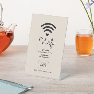 Beige Modern Heart Business Wifi Password Sign. Reclamebord Met Voetstuk