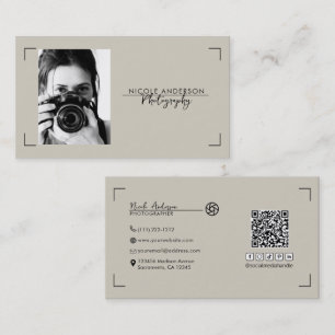 Beige Modern Minimaal Schoon Logo Fotografie Foto Visitekaartje