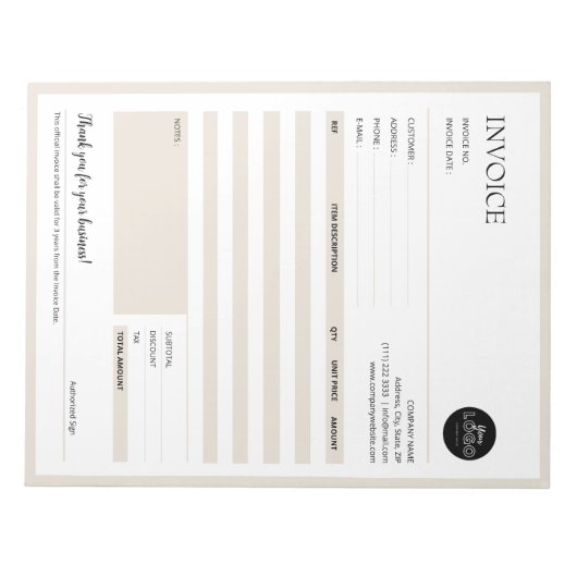 Beige Modern Minimalistische Sjabloon van bedrijfs Notitieblok (Voorkant)