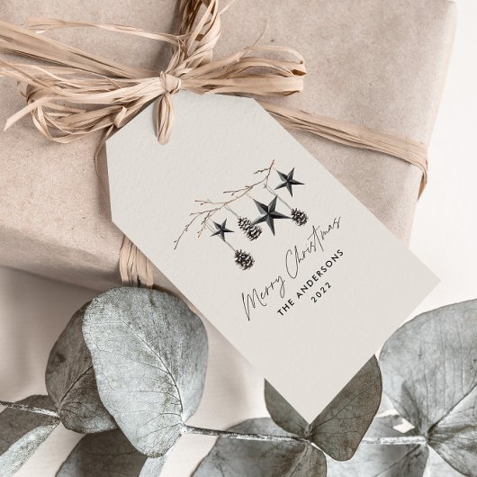 Beige modern scandi elegant script kerst deksel cadeaulabel
