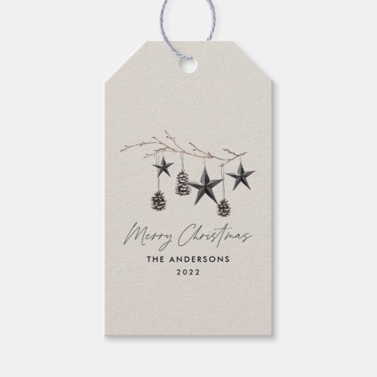 Beige modern scandi elegant script kerst deksel cadeaulabel (Voorkant)