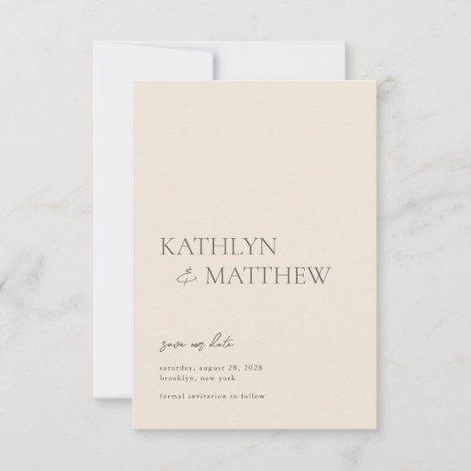 Beige Modern Whimsical Script Boheemse bruiloft Save The Date (Voorkant)