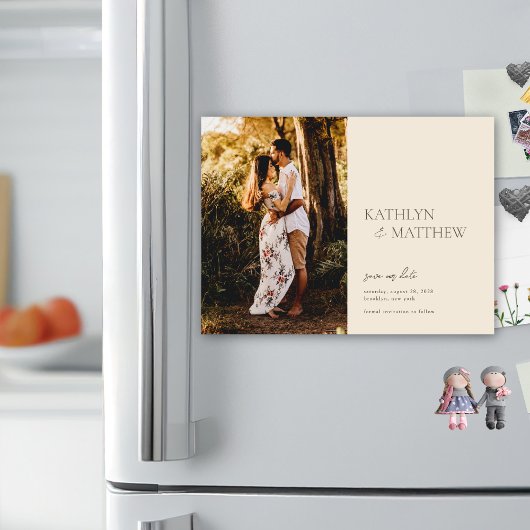 Beige Modern Whimsical Script Boho Save The Date Magnetische Uitnodiging