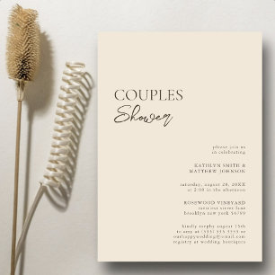 Beige Modern Whimsical Script Couples Douche Kaart
