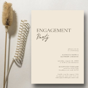 Beige Modern Whimsical Script Engagement Party Kaart