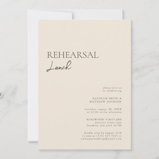 Beige Modern Whimsical Script repetitielunch Kaart (Voorkant)