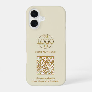 Beige Modern Zakelijk Logo & QR Code Promotie iPhone 16 Hoesje