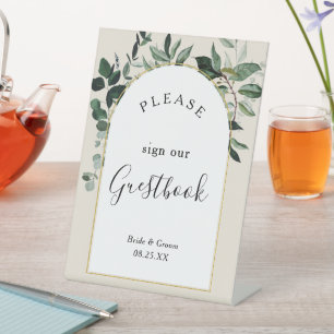 Beige Moderne boog waterverf groen gastenboek Reclamebord Met Voetstuk
