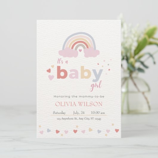 Beige Moderne Cute Regenboog Baby Shower Kaart (Staand voorkant)