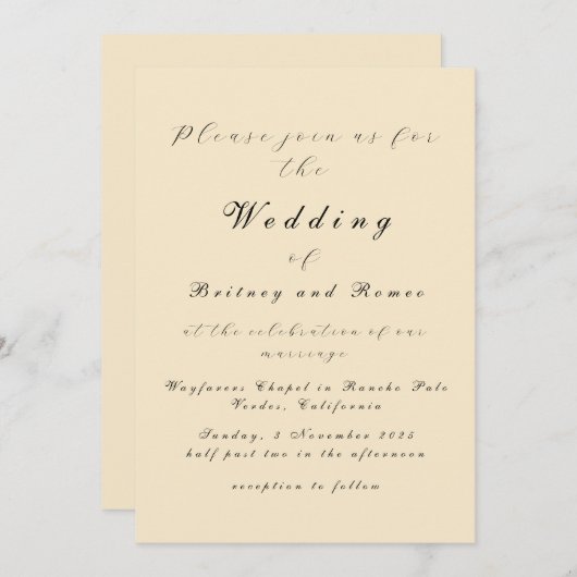 Beige moderne Elégant Mariage Invitation (Devant / Derrière)