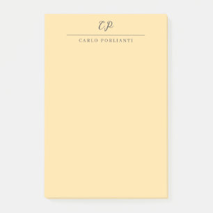 Beige Moderne Monogram-Calligraphy Gewone Naam Post-it® Notes