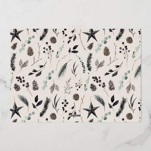 beige moderne scandi elegante kerstfoto folie feestdagenkaart (Achterkant)