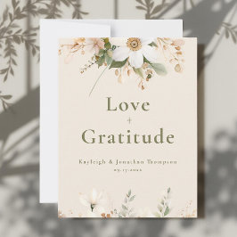 Beige Moderne Waterverf Bloemen Huwelijk Bedankkaart