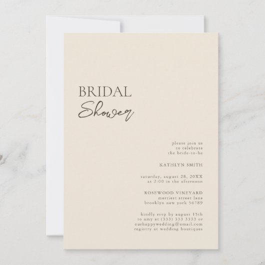 Beige Moderne Whimsical Script Bruiloft Feest Kaart (Voorkant)