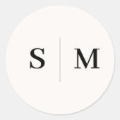 Beige Monogram Elegante bruiloft Ronde Sticker (Voorkant)