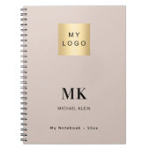 Beige monogram initiaal bedrijfslogo notitieboek (Voorkant)