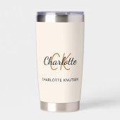 Beige monogram initialen naam eenvoudig geïsoleerde drinkbeker (Voorkant)