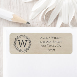 Beige Monogram Wreatadlabel Etiket