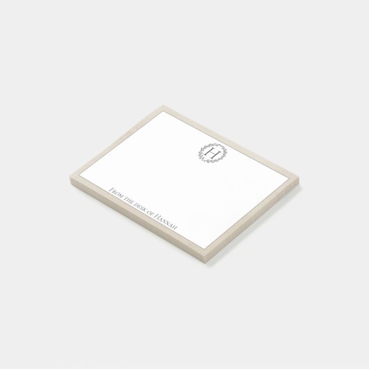Beige Monogram Wreath Post-it Notes (Schuin)
