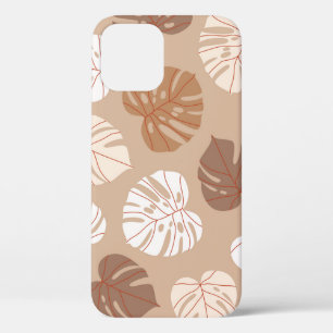 Beige Monstera bladeren: Trendy handgetekend patro iPhone 12 Hoesje