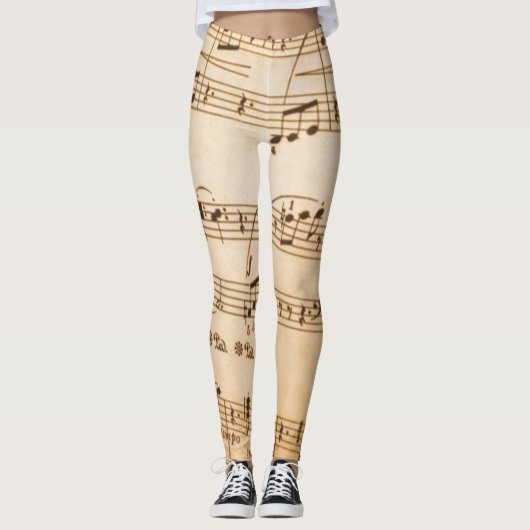 Beige muzieknotities leggings (Voorkant)