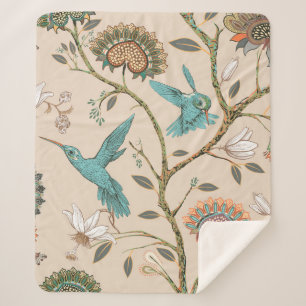 Beige naadloos patroon met gestileerde bloemen en sherpa deken