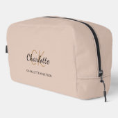 Beige naam monogram initialen script modern toilettasje (Rechterhoek)