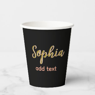 Beige Naam toevoegen Meisje Boss Tekst Zwart Elega Papieren Bekers