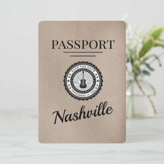 Beige Nashville Passport Bewaar de datum Save The Date (Staand voorkant)