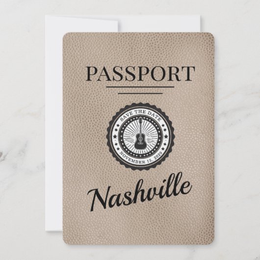 Beige Nashville Passport Bewaar de datum Save The Date (Voorkant)