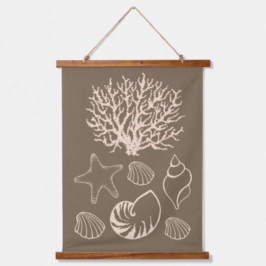 Beige Nautical Seashell Wall Tapestry Hangend Wandkleed (Voorkant)