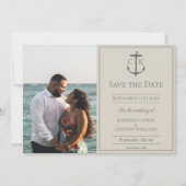 Beige Nautilus Monogram Foto Save the Date (Voorkant)