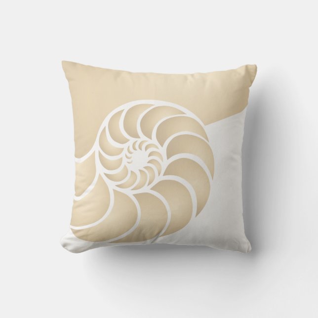 Beige Nautilus Nautical Seaside Kussen (Voorkant)
