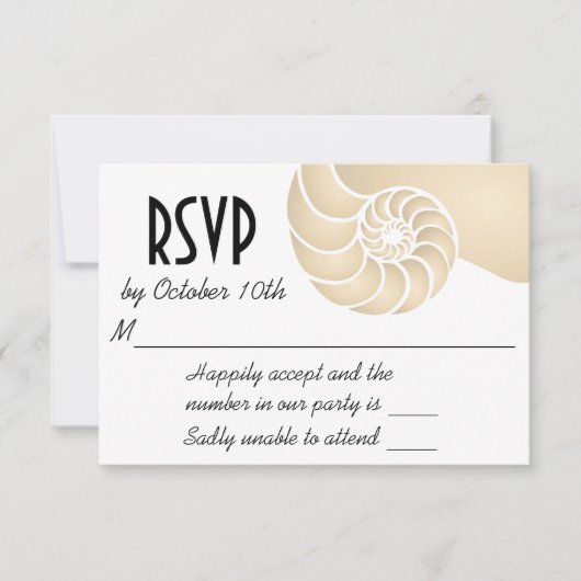 Beige Nautilus Shell Beach Wedding RSVP Kaartje (Voorkant)