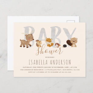 Beige Neutraal Baby shower van wilde dieren Uitnodiging Briefkaart