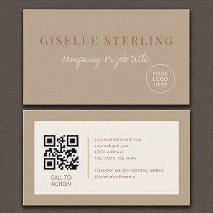 Beige Neutraal Minimalistisch Bedrijfslogo QR-code Visitekaartje