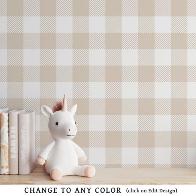 Beige Neutral Baby Gingham Nursery Wallpaper Behang (Creator heeft geüpload)