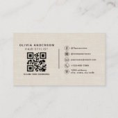 Beige Neutral Linen QR Code Hair Stylist  Visitekaartje (Achterkant)